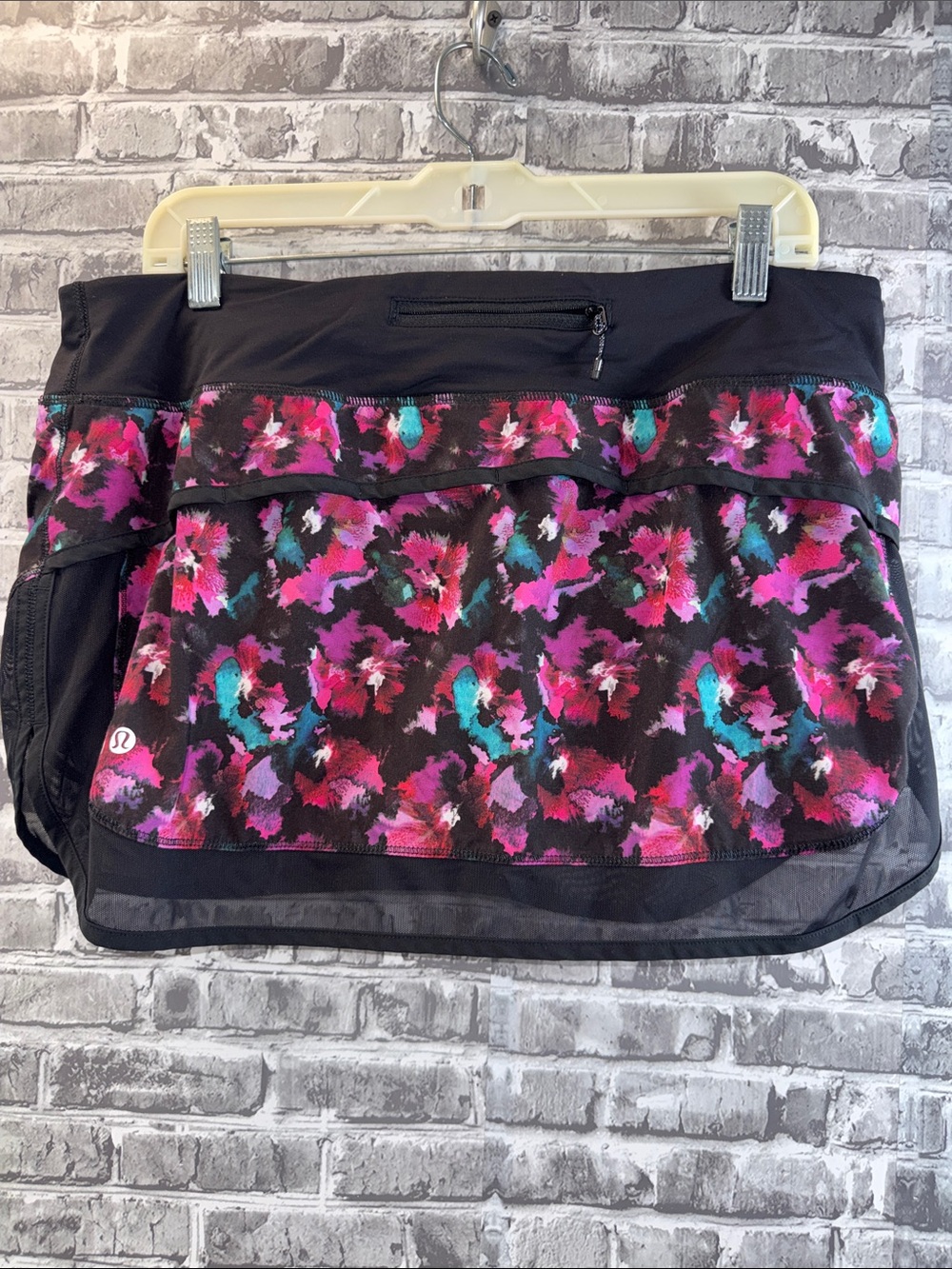 lululemon athletica Black Athletic Skorts with Pink Teal Floral Print